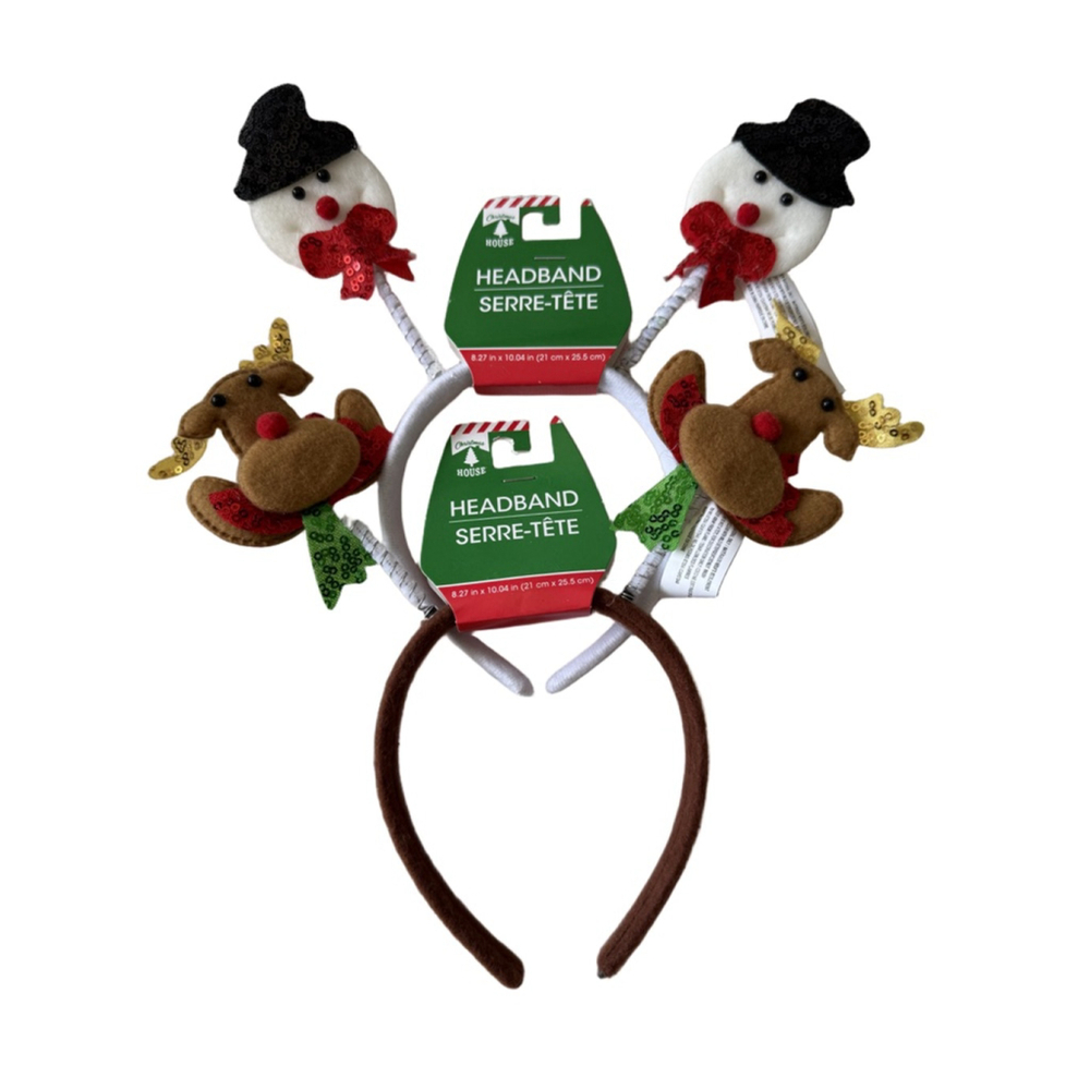 NWT Holiday set of 2 Headbands Snowman and reindeer